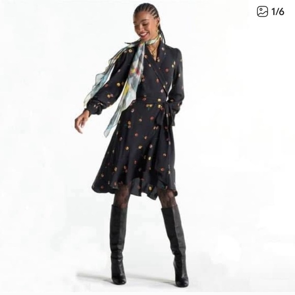 Cabi Divine Black Floral Long Sleeve Midi Dress. Size medium. - Picture 2 of 16